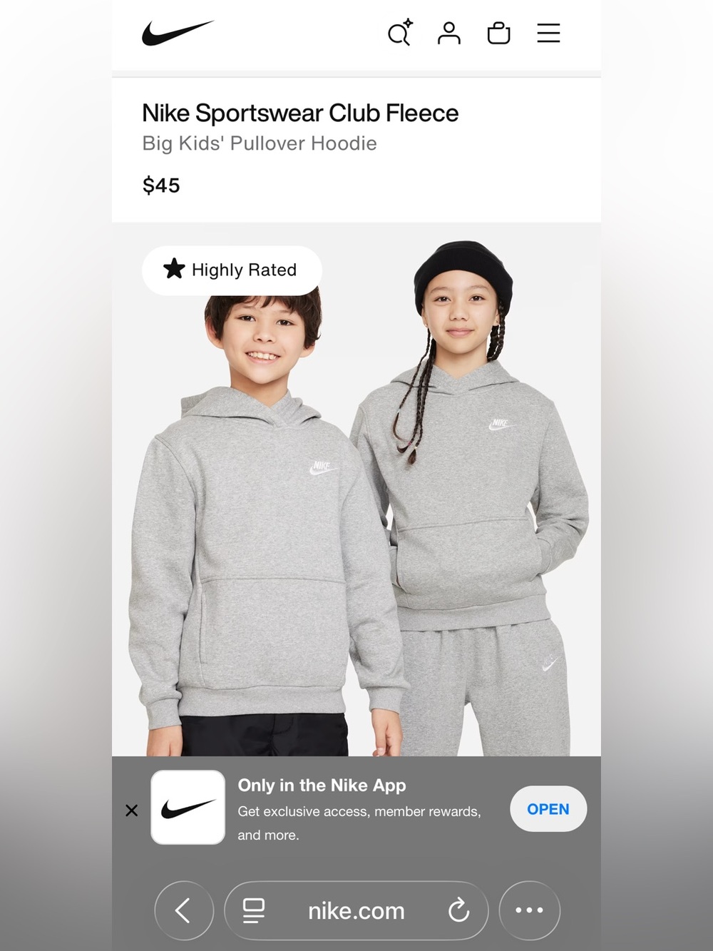 Nike Youth Pullover Hoodie in Heather Gray, EUC, size youth large